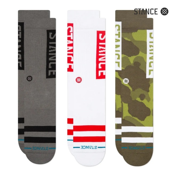 STANCE Unisex Casual Combed Cotton Blend Mid Cushion  Crew Socks - THE OG 3-pack - Picture 1 of 2